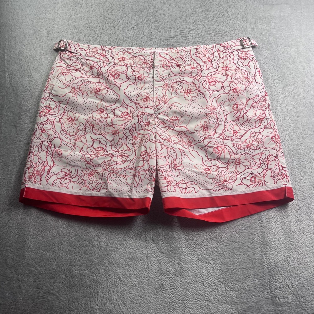 Orlebar Brown Bulldog Floral Swim Shorts Mens 38 Red White Hibiscus Print